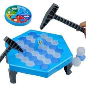 save penguin break ice frozen game for kids, meroqeel protect the iceberg penguins trap on ice icebreaker board games toy for adults family childrens kid ages 4-8 with replacement cubes and hammer