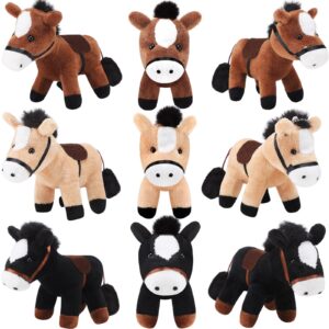 zomiboo 9 pack horse stuffed animals horse plush toy standing stuffed horse 4 inch mini plush horse with detachable chain for animal theme party birthday decoration supplies (vivid style)