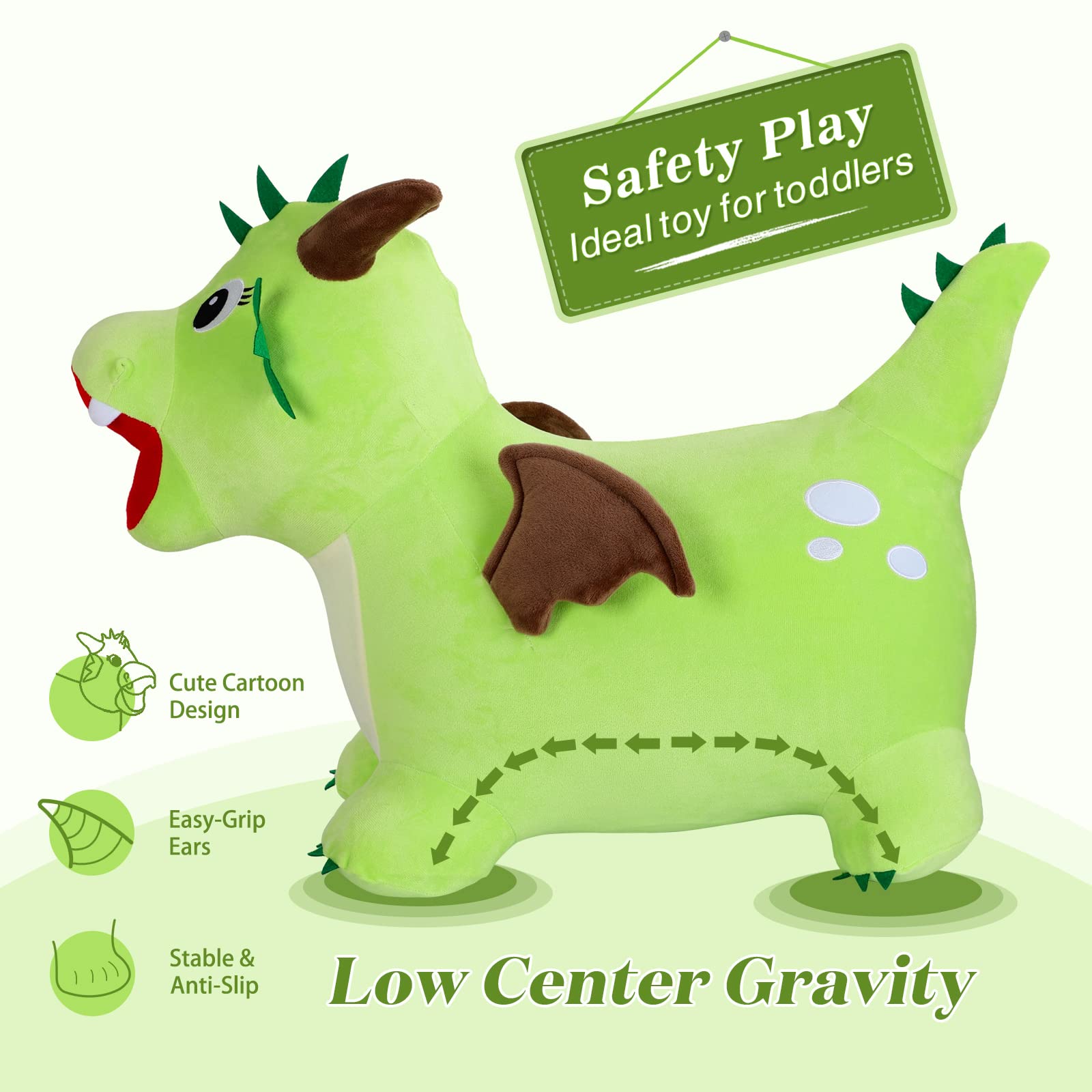 INPANY Bouncy Dinosaur Hopper Toy for Toddlers, Kids Inflatable Dragon Plush Bouncing Horse Hopper, Ride on Bounce Animal, Indoor Outdoor Birthday Gift for 2 3 4 Year Old Boy Girl