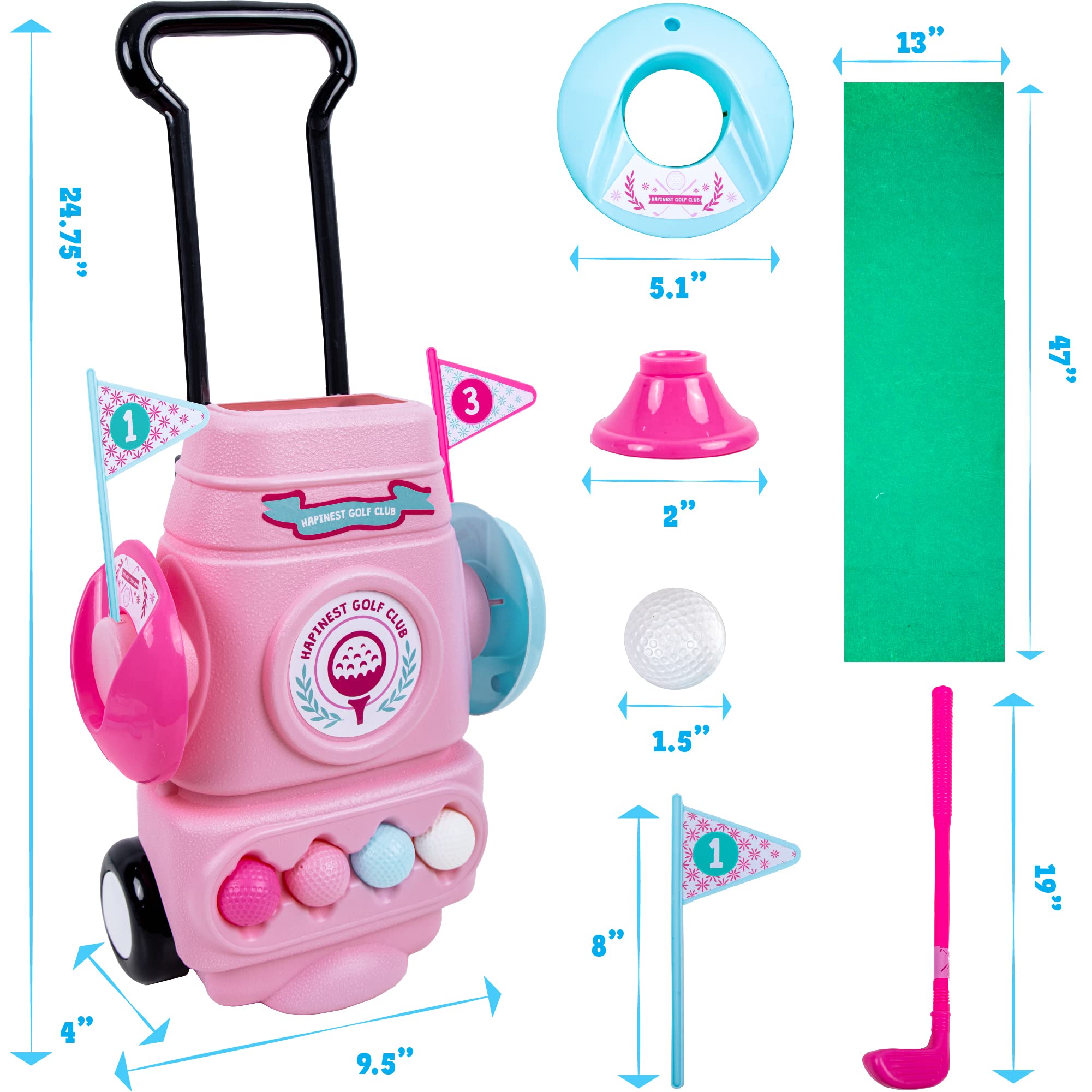 Hapinest Girl Toddler Golf Set, Mini Golf Set for Kids Girls Golf Clubs 8 Balls, 4 Clubs Putting Green Holes Bag Tees & Flags, Outdoor/Indoor Kids Golf Set Toy, Kids Golf Clubs 3-5 Years Old