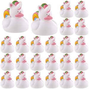 sotiff 24 pcs unicorn rubber ducks mini rubber ducks bulk small rainbow unicorn duckies toys for girls boys birthday pool party favors