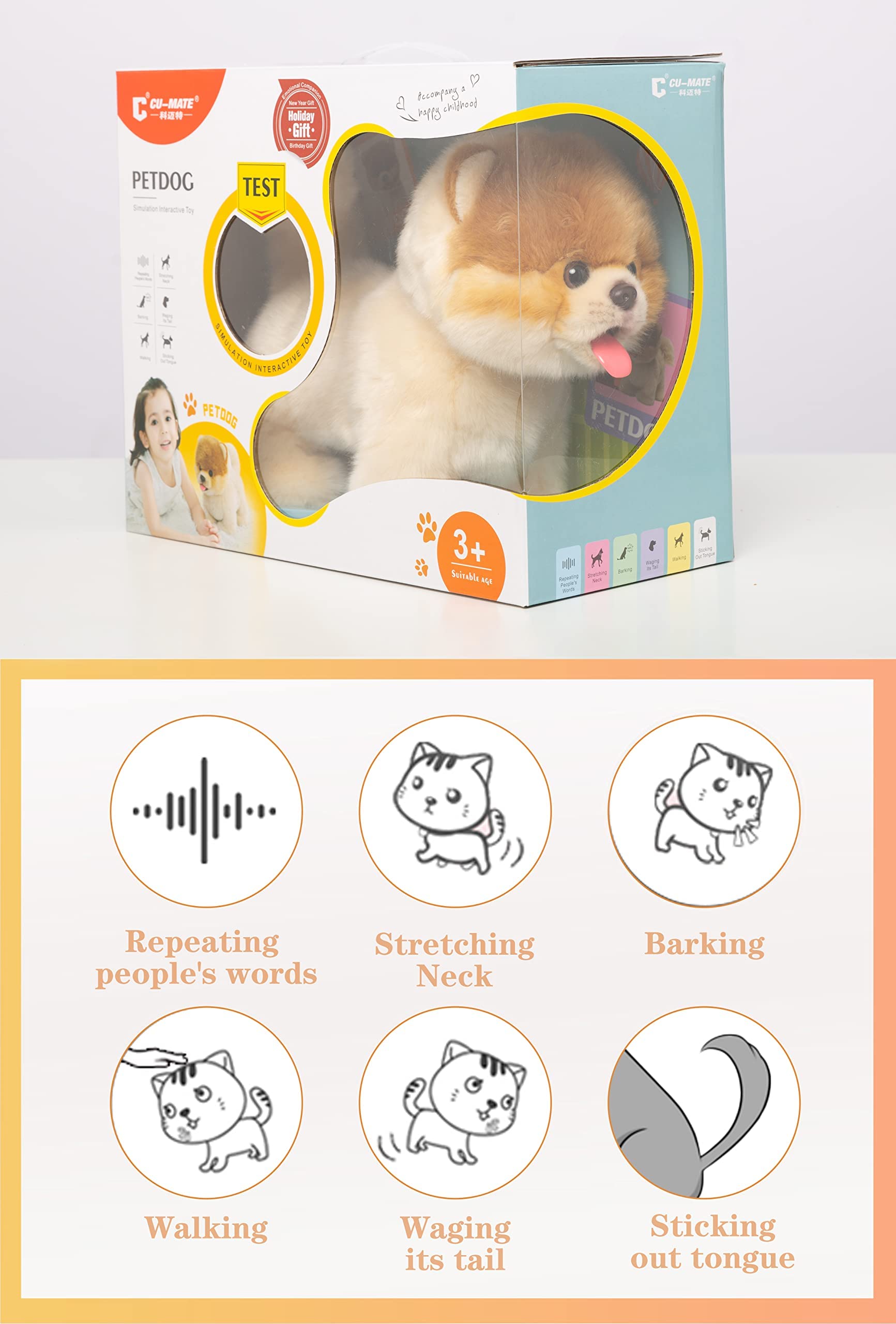 Electronic Walking Pomeranian Stuffed Dog Toy, Realistic Interactive Puppy Robot Pet Dog, Walking, Barking,Wagging Tail & Talking,Present Pet Gifts for 3+ Year Boys Girls