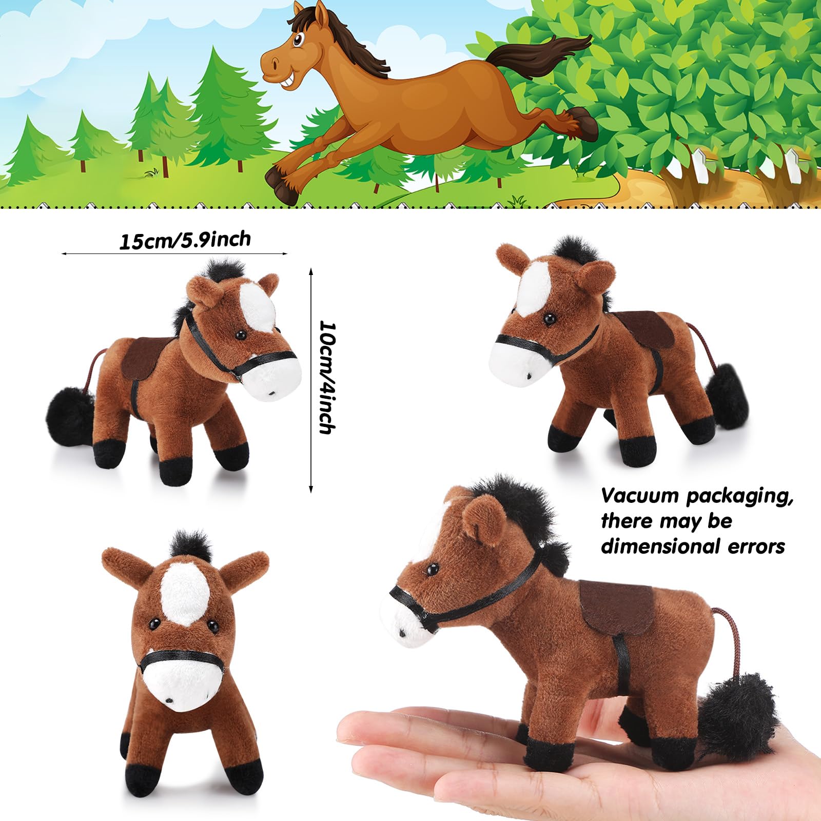 Zomiboo 9 Pack Horse Stuffed Animals Horse Plush Toy Standing Stuffed Horse 4 Inch Mini Plush Horse with Detachable Chain for Animal Theme Party Birthday Decoration Supplies (Vivid Style)