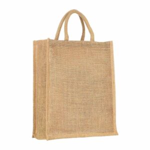 BANNER BUZZ MAKE IT VISIBLE BannerBuzz Jute Tote Bag Made of 100% Biodegradable Jute Material (16" W X 13" H X 6" B, Natural Brown Color)