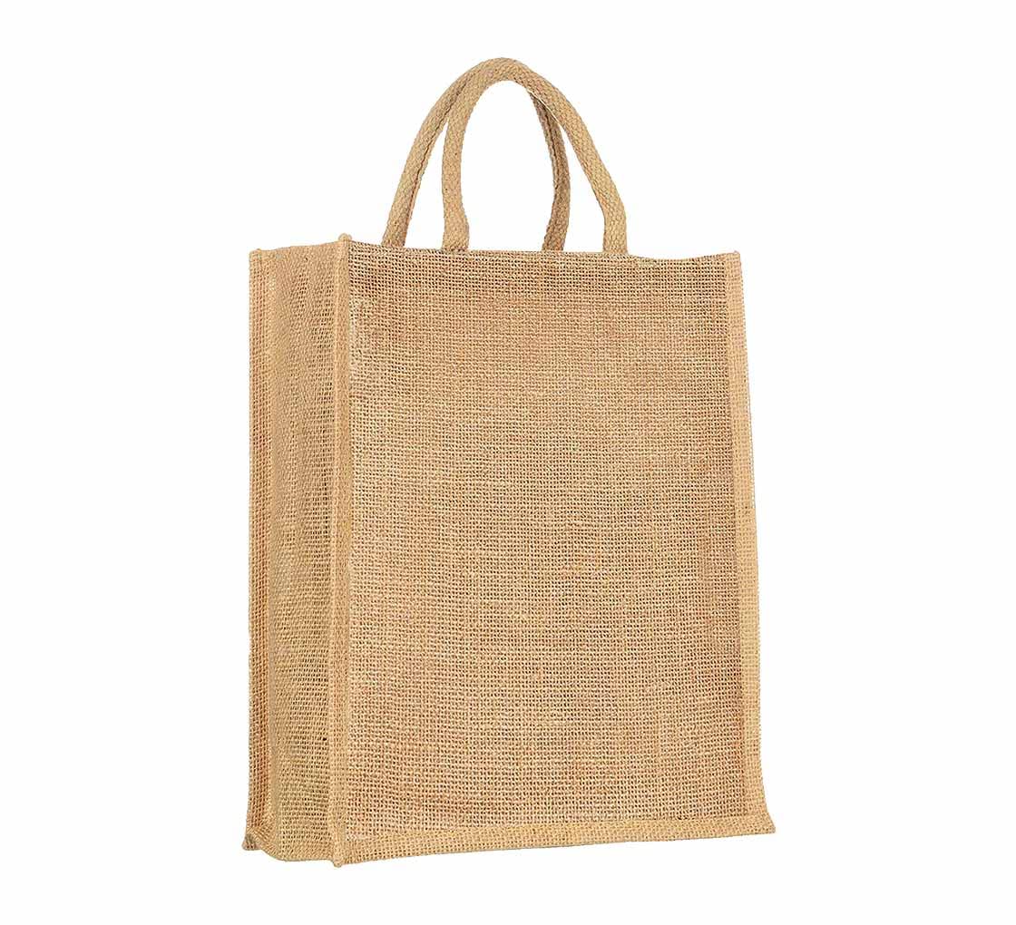 BANNER BUZZ MAKE IT VISIBLE BannerBuzz Jute Tote Bag Made of 100% Biodegradable Jute Material (16" W X 13" H X 6" B, Natural Brown Color)