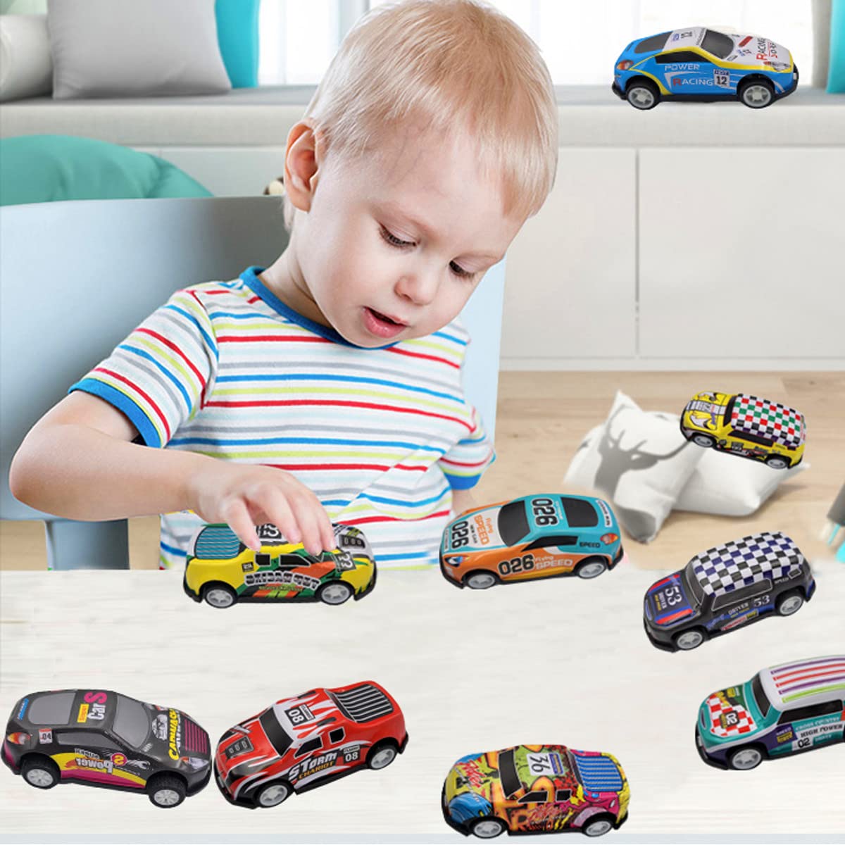 SeeuFun 24 Pack 2.7Inch Pull Back Racing Cars Die cast Race Car Vehicles Playset, Friction Powered Alloy Vehicles Toys for Boys and Girls