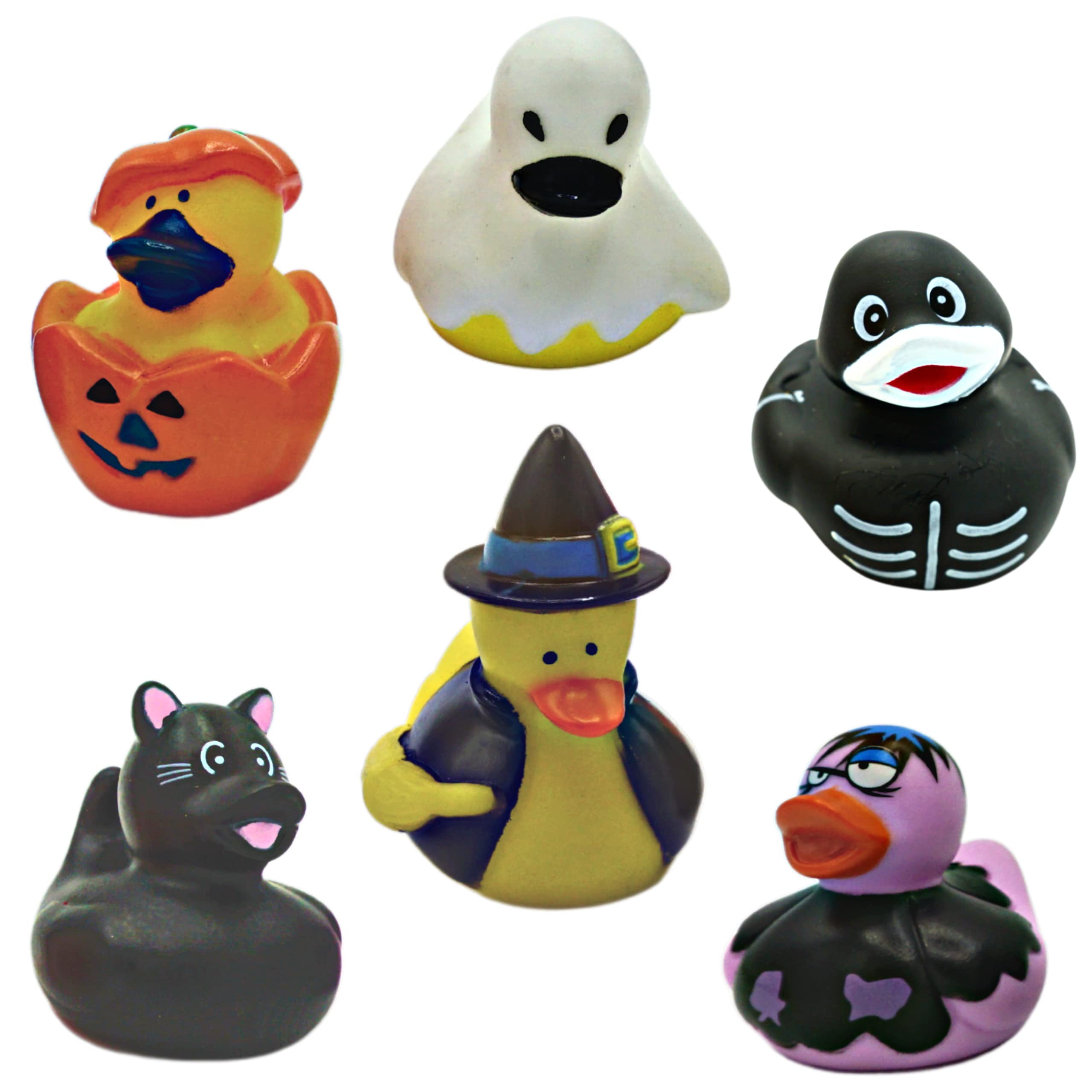 Halloween Rubber Ducks Bulk - 24 Pack, 6 Variety Themes, 2.5" for Halloween Party Favors for Kids, Goodie Bag Fillers, Jeep Ducking, Trick or Treat Toys for Toddlers by 4E's Novelty