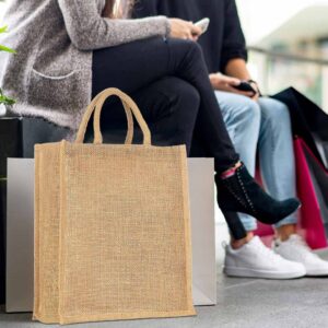 BANNER BUZZ MAKE IT VISIBLE BannerBuzz Jute Tote Bag Made of 100% Biodegradable Jute Material (16" W X 13" H X 6" B, Natural Brown Color)