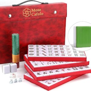 Mose Cafolo Professional Chinese Mahjong Game Set 146 Numbered Large Size Tiles with Carrying Travel Case, Complete Mahjong Tiles Set (Majiang, Mah-Jongg, Ma Jong)