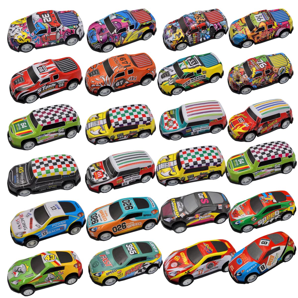 SeeuFun 24 Pack 2.7Inch Pull Back Racing Cars Die cast Race Car Vehicles Playset, Friction Powered Alloy Vehicles Toys for Boys and Girls