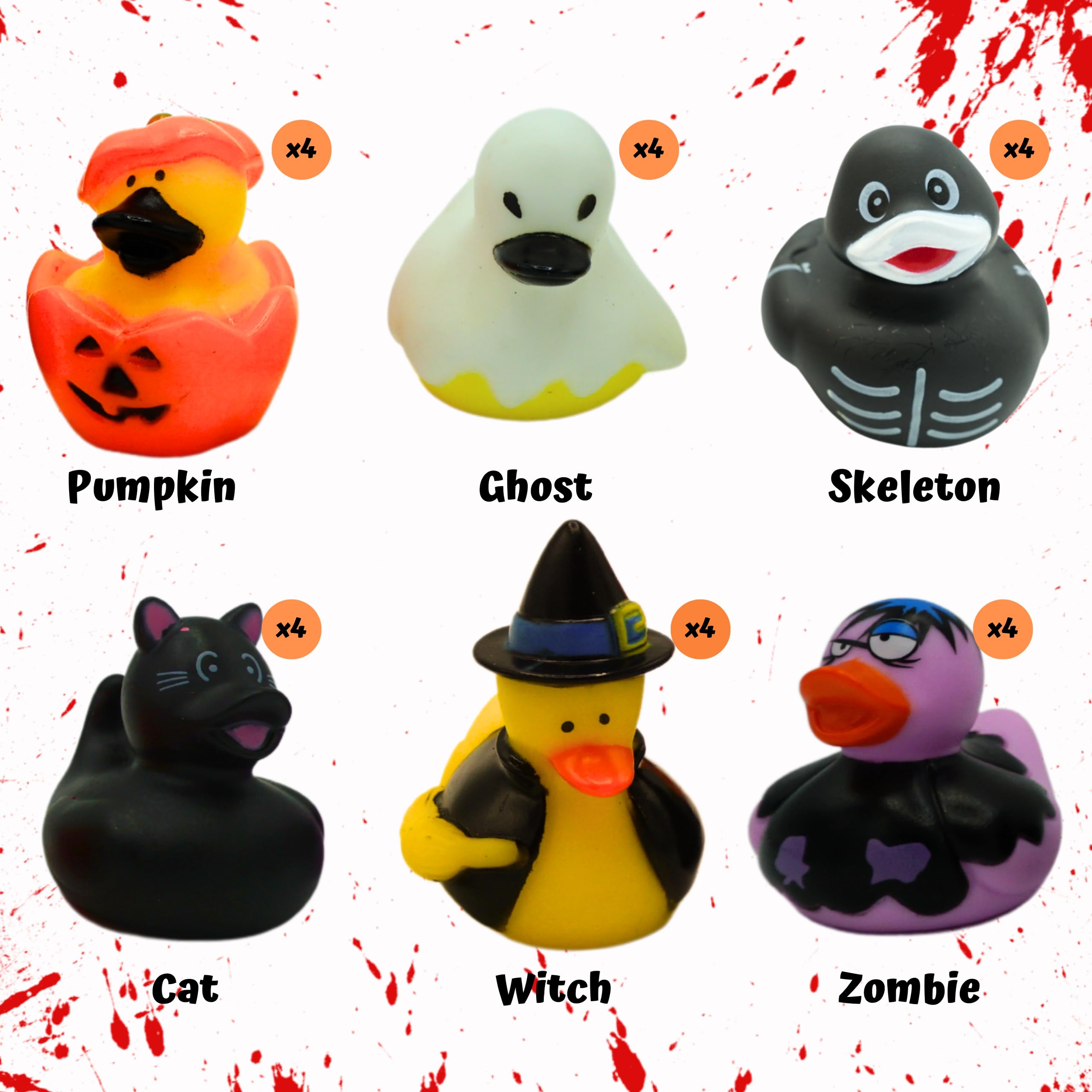 Halloween Rubber Ducks Bulk - 24 Pack, 6 Variety Themes, 2.5" for Halloween Party Favors for Kids, Goodie Bag Fillers, Jeep Ducking, Trick or Treat Toys for Toddlers by 4E's Novelty