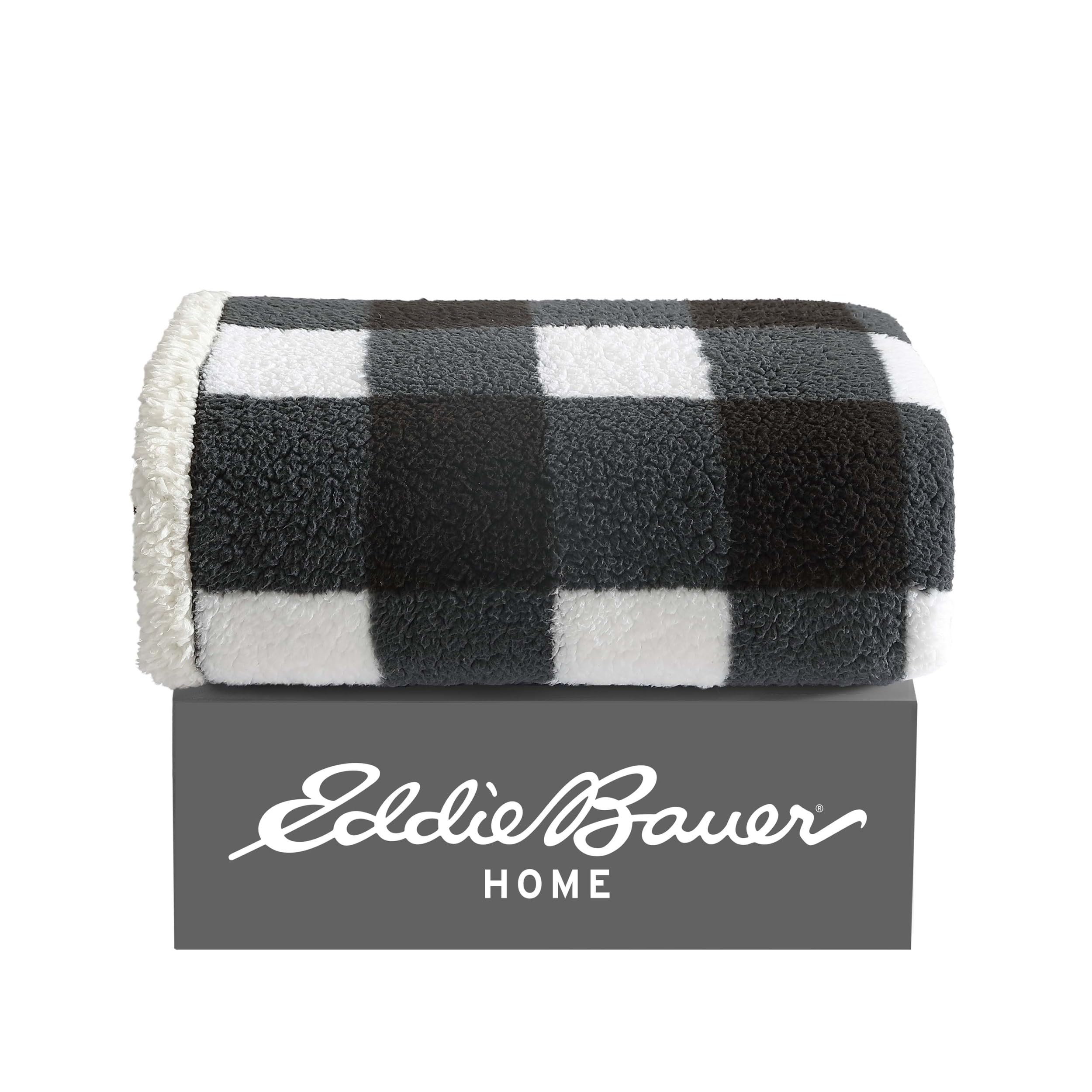 Eddie Bauer - Throw Blanket, Reversible Sherpa Fleece Bedding, Buffalo Plaid Home Decor for All Seasons (Black Check, 50" x 60")