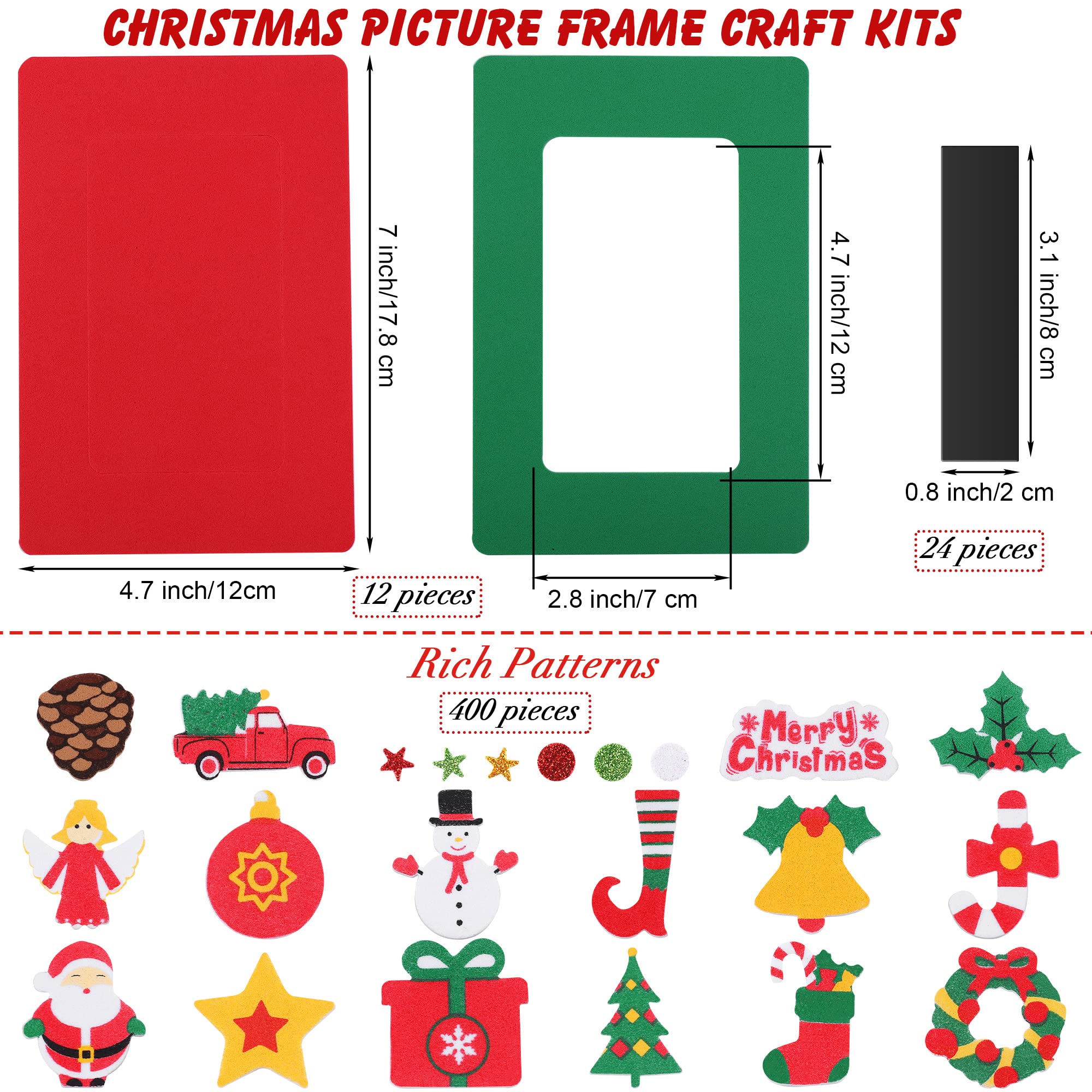 Fovths 436 Pieces Christmas Picture Frame Craft Kit for Kids Include Foam Photo Frames Christmas Foam Self Adhesive Stickers Magnet Art DIY Christmas Ornament for Xmas Party Favor, Home Decor