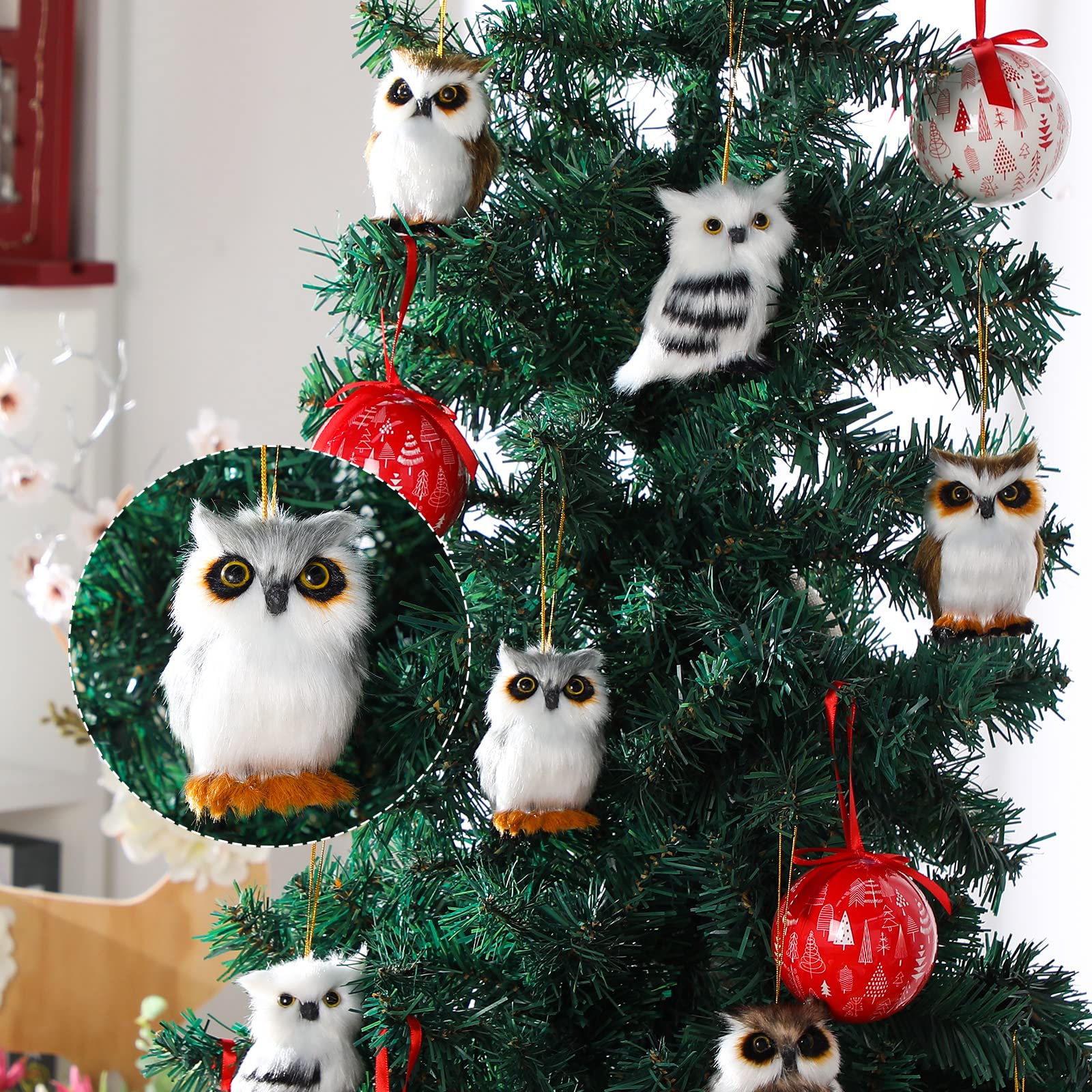 8 Pieces Mini Stuffed Owl Plush Toy 3.2 Inch Soft Owl Stuffed Animal Gray Snowy Owl Plush White Owl Decor for Christmas Holiday Hanging Ornaments Birthday Party Presents