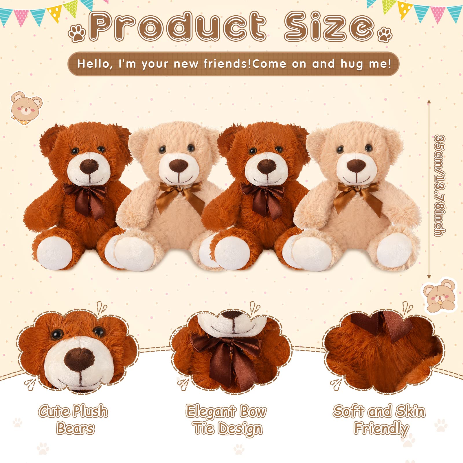 Zomiboo 7 Packs 14 Inch Plush Bear Stuffed Animals Plush Valentine Day Gift Soft Cute Stuffed Dolls Birthday Party Decorations(Classic Colors)