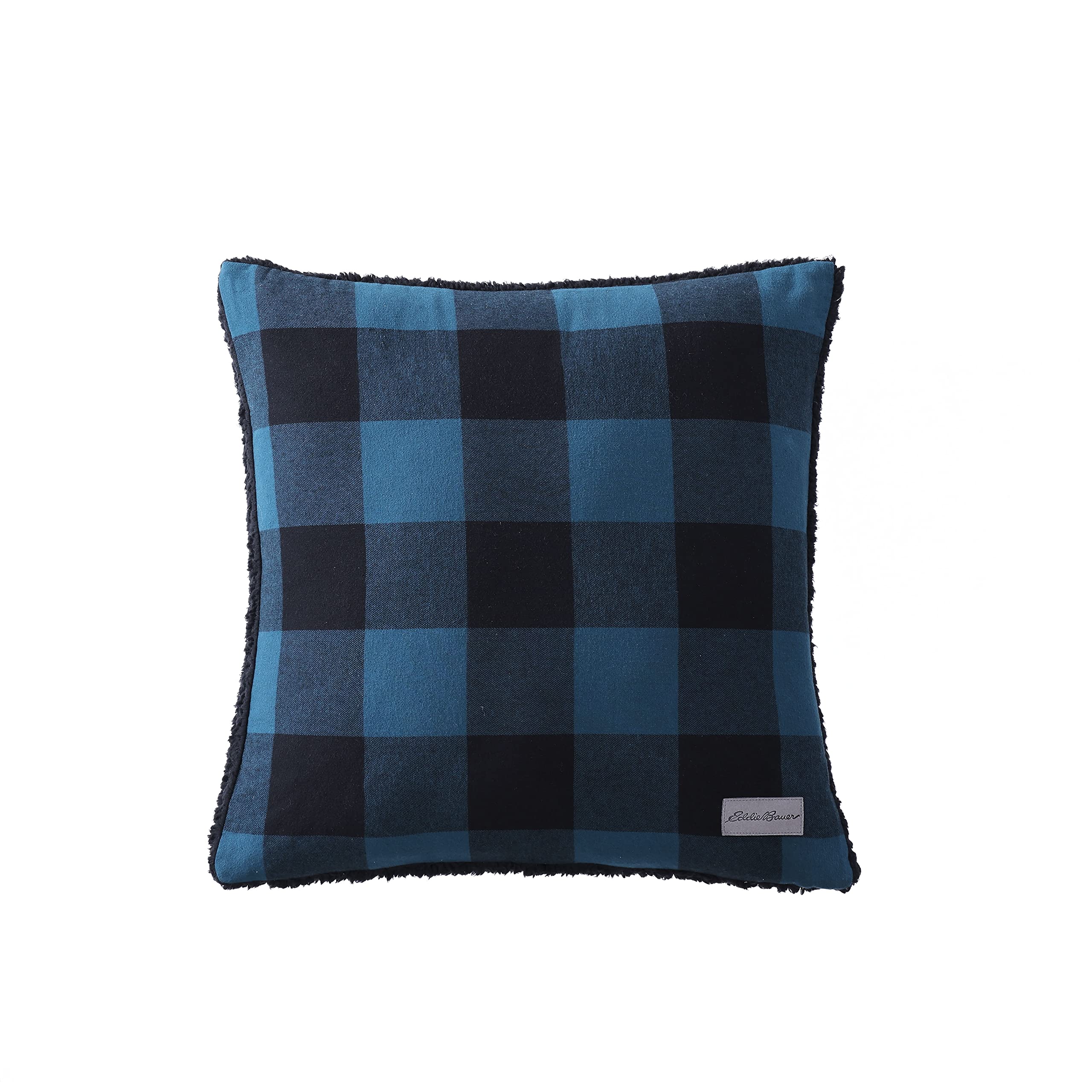 Eddie Bauer - Throw Blanket with Pillow Cover, Reversible Flannel/Sherpa Bedding Set, Buffalo Plaid Home Decor for All Seasons (Blue/Black, Throw Bundle)