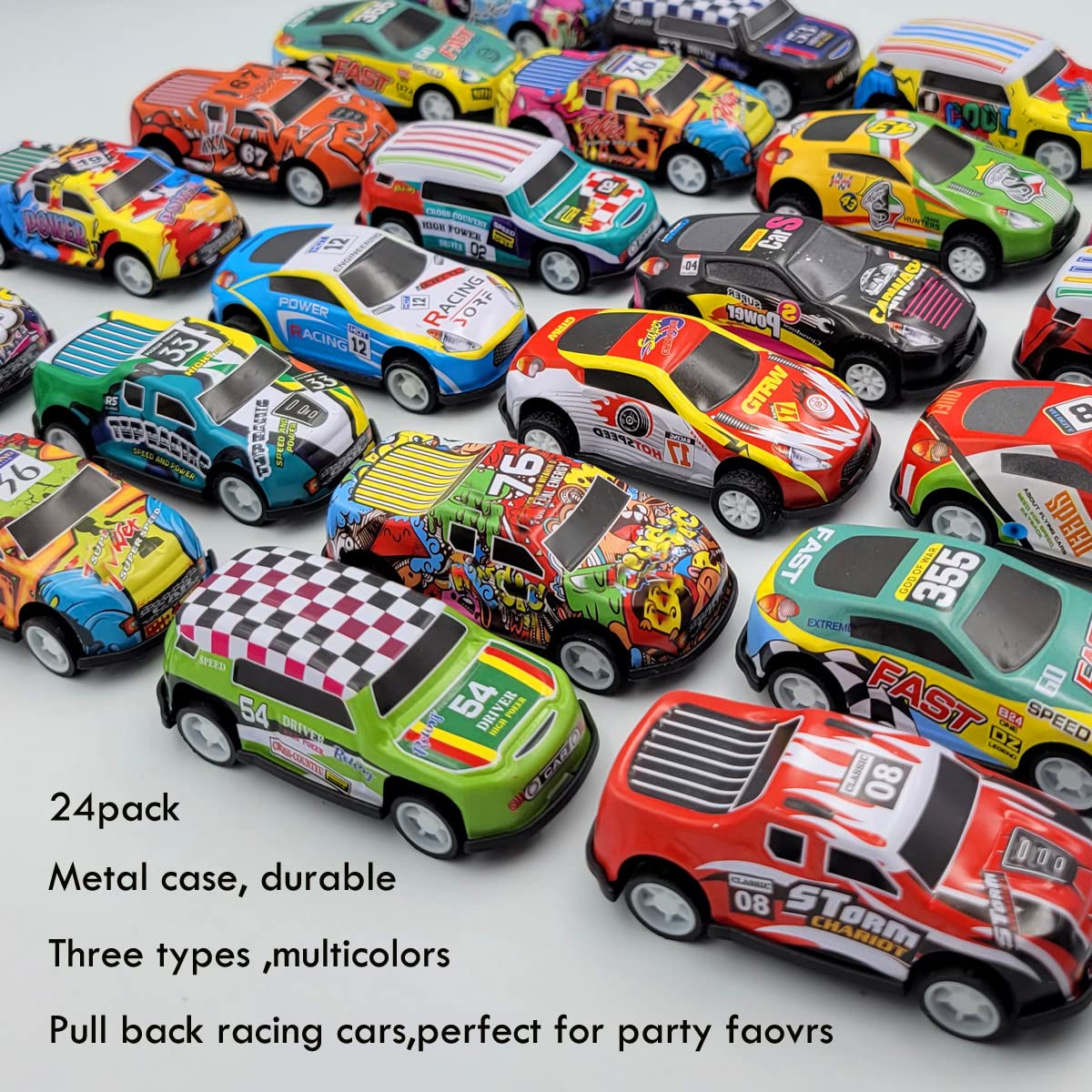 SeeuFun 24 Pack 2.7Inch Pull Back Racing Cars Die cast Race Car Vehicles Playset, Friction Powered Alloy Vehicles Toys for Boys and Girls