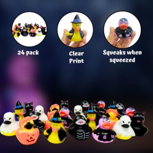 Halloween Rubber Ducks Bulk - 24 Pack, 6 Variety Themes, 2.5" for Halloween Party Favors for Kids, Goodie Bag Fillers, Jeep Ducking, Trick or Treat Toys for Toddlers by 4E's Novelty