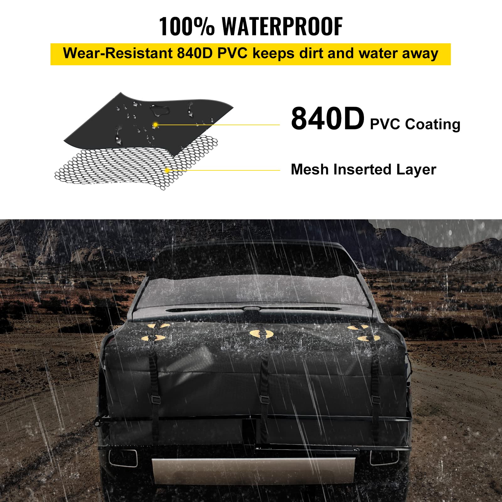 VEVOR Hitch Cargo Carrier Bag, Waterproof 840D PVC, 60"x24"x26" (22 Cubic Feet), Heavy Duty Cargo Bag for Hitch Carrier with Reinforced Straps, Fits Car Truck SUV Vans Hitch Basket