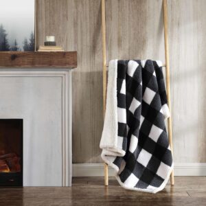 Eddie Bauer - Throw Blanket, Reversible Sherpa Fleece Bedding, Buffalo Plaid Home Decor for All Seasons (Black Check, 50" x 60")