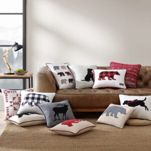 Eddie Bauer- Appliqued Throw Pillow Cover Set, Buffalo Plaid Home Décor, Decorative Pillows for Couch (Cabin Plaid Dog Red/Black, 2 Piece)