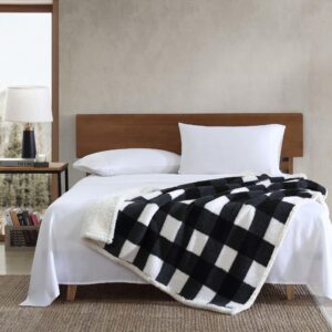 Eddie Bauer - Throw Blanket, Reversible Sherpa Fleece Bedding, Buffalo Plaid Home Decor for All Seasons (Black Check, 50" x 60")