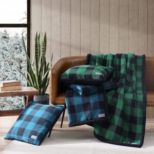 Eddie Bauer - Throw Blanket with Pillow Cover, Reversible Flannel/Sherpa Bedding Set, Buffalo Plaid Home Decor for All Seasons (Blue/Black, Throw Bundle)