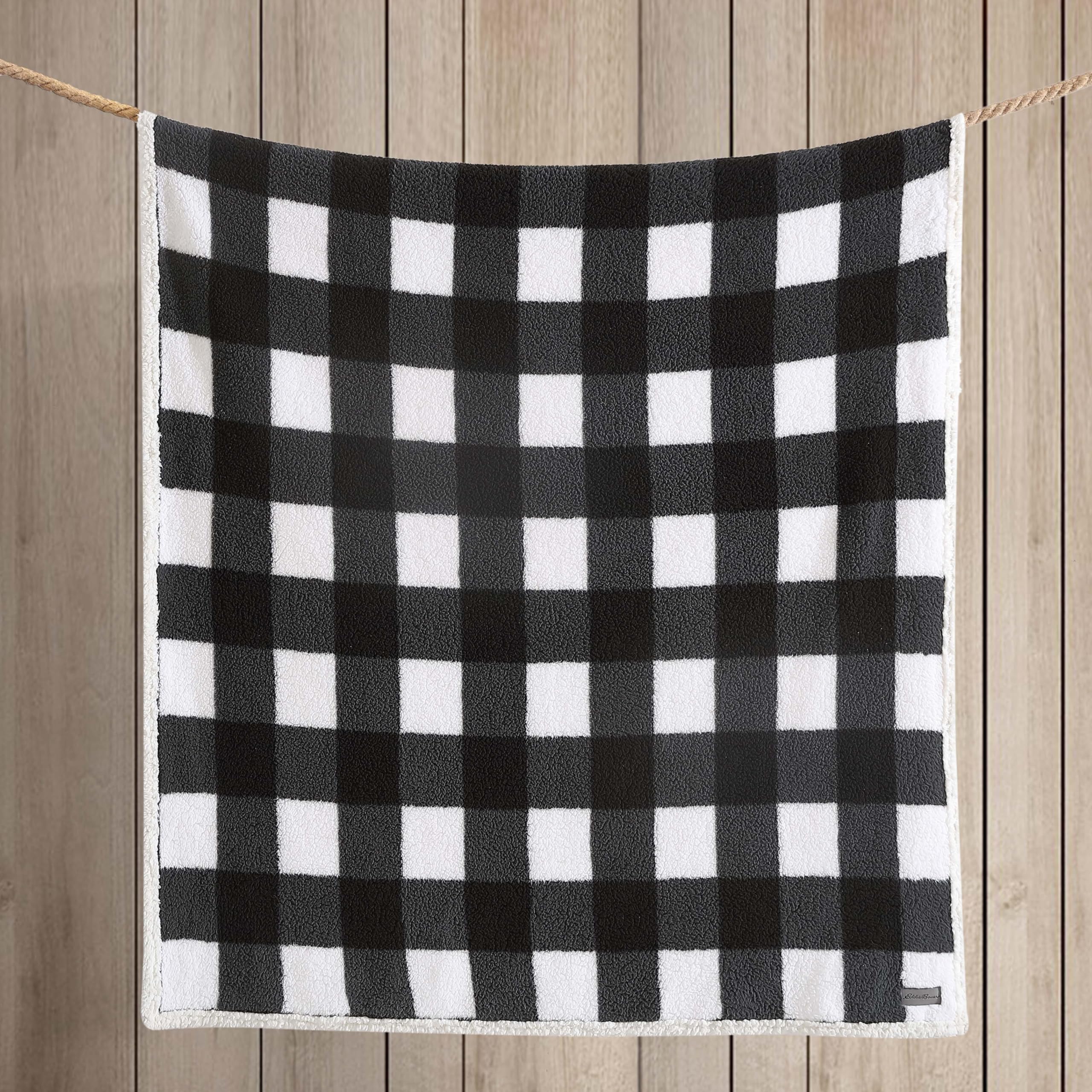 Eddie Bauer - Throw Blanket, Reversible Sherpa Fleece Bedding, Buffalo Plaid Home Decor for All Seasons (Black Check, 50" x 60")