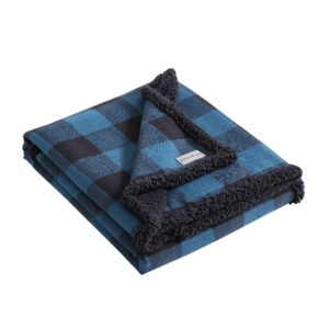 Eddie Bauer - Throw Blanket with Pillow Cover, Reversible Flannel/Sherpa Bedding Set, Buffalo Plaid Home Decor for All Seasons (Blue/Black, Throw Bundle)