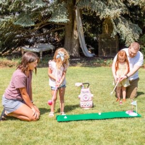 Hapinest Girl Toddler Golf Set, Mini Golf Set for Kids Girls Golf Clubs 8 Balls, 4 Clubs Putting Green Holes Bag Tees & Flags, Outdoor/Indoor Kids Golf Set Toy, Kids Golf Clubs 3-5 Years Old