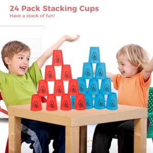 yeesport Sport Stacking Cups, 24pcs Sports Stacking Cups Speed Training Game for Challenge Competition Travel Party Gift for Kids and Adults (Blue & Red)