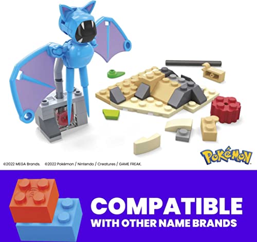 Mega Pokémon Building Toys Set, Zubat’s Midnight Flight with 61 Pieces, 1 Poseable Character, 5 Inches Tall, for Kids