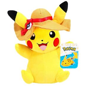 pokémon 8" pikachu plush with hat accessory - officially licensed - quality soft stuffed animal toy - beach hat with poke ball - gift for kids, girls, boys & pokemon fans