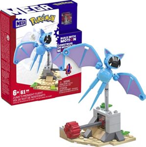 mega pokémon building toys set, zubat’s midnight flight with 61 pieces, 1 poseable character, 5 inches tall, for kids