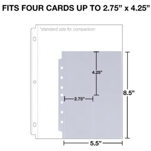 Samsill 50 Pack 4 Pocket Trading Card Sleeves, Holds 400 Cards,Clear, Fits in Standard 3 Ring Mini Binder