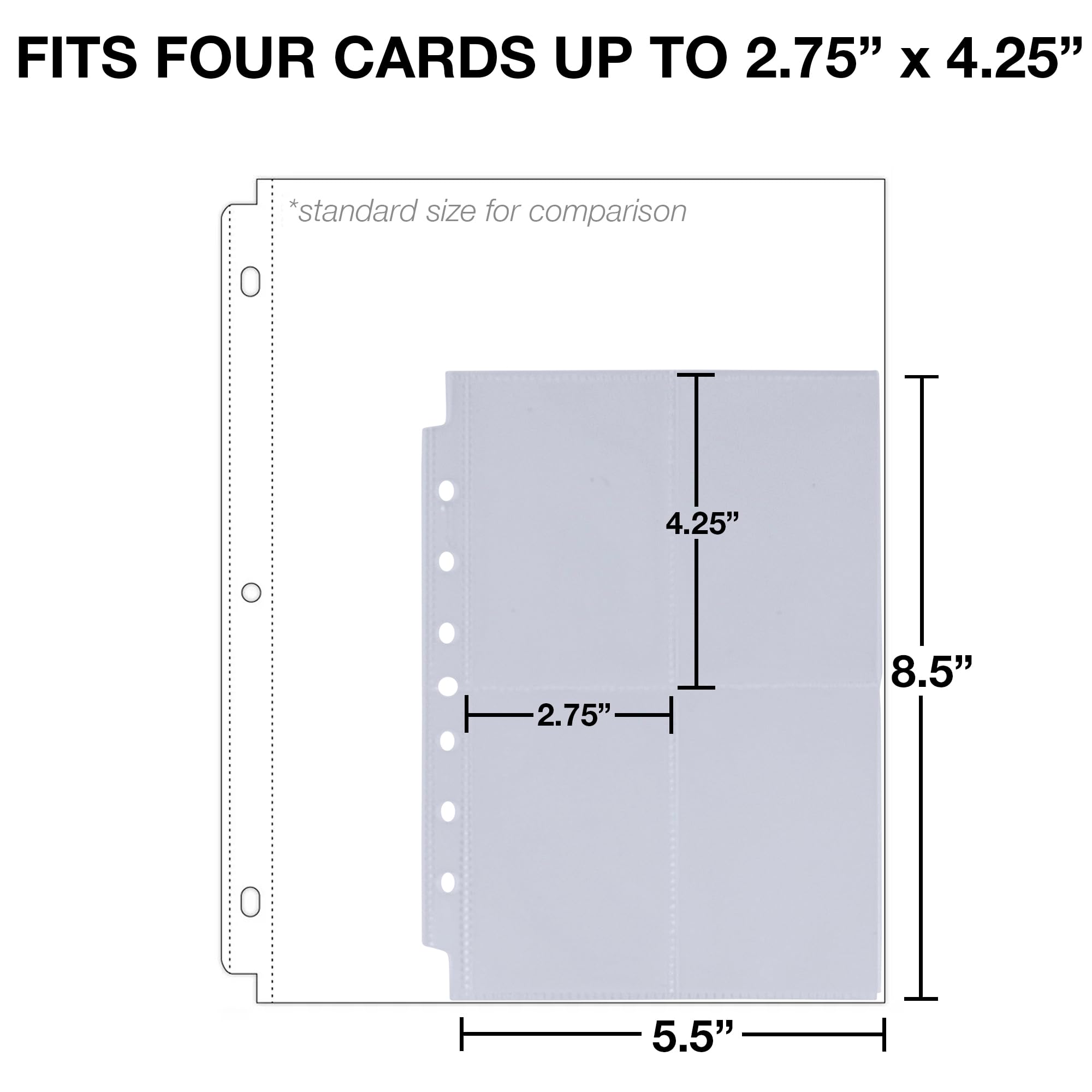 Samsill 50 Pack 4 Pocket Trading Card Sleeves, Holds 400 Cards,Clear, Fits in Standard 3 Ring Mini Binder