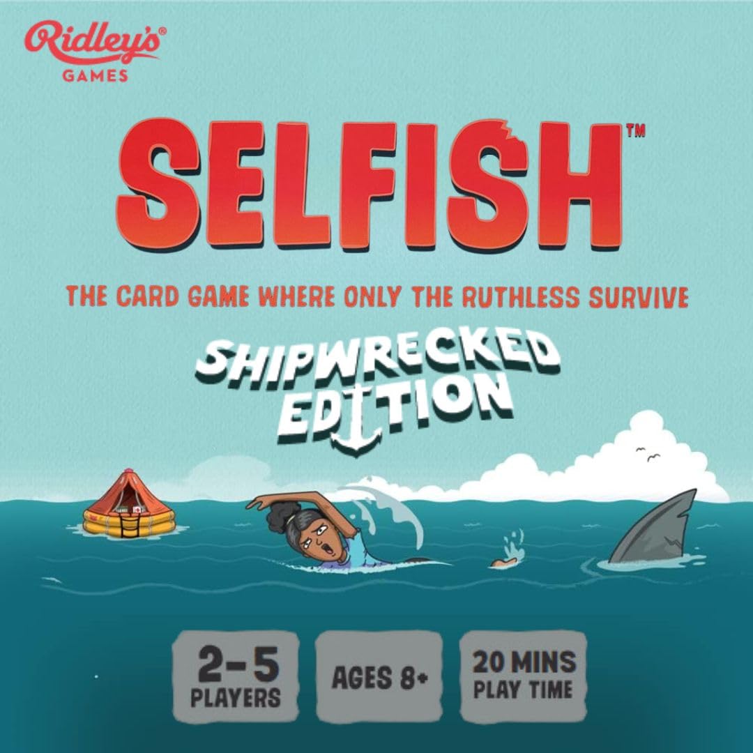 Ridley's Games: Selfish- Shipwrecked Edition Card Game | Easy to Play Party Game for Groups | Ideal for 2-5 Players | Makes a Great Gift Idea | Watch Out for That Shark - Only The Ruthless Survive!