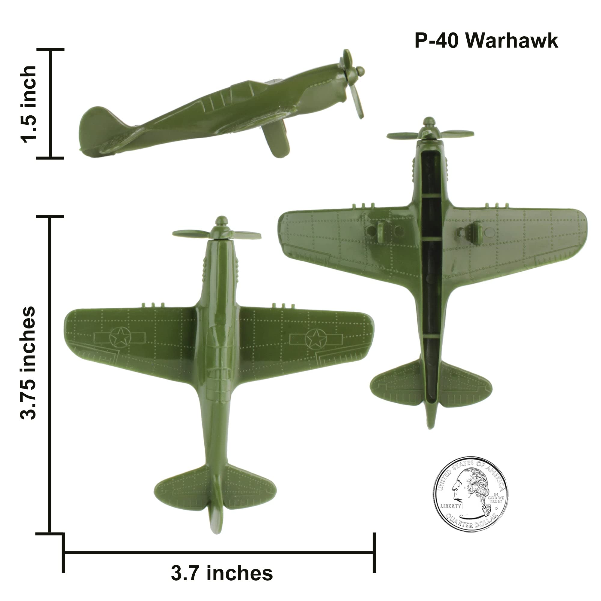 TimMee WW2 Fighter Ace Planes - OD Green 9pc Plastic Army Men Airplanes USA Made