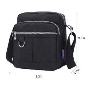 jinghuiyue Shoulder Handbags for Women Multiple Pockets Crossbody Purse Bags Waterproof Nylon Messenger Bag(Black)