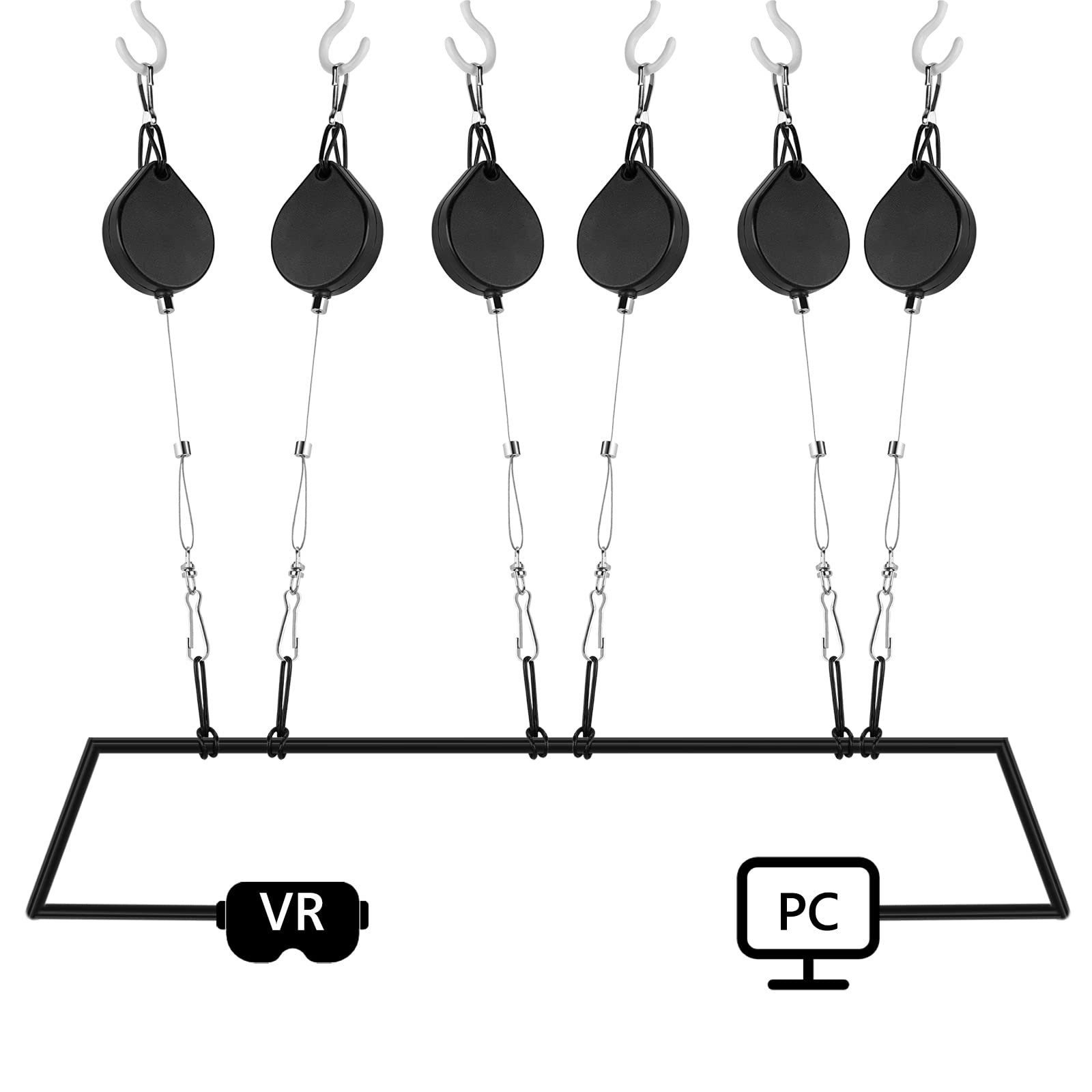 Geekria VR Cable Management Compatible with Meta Q2/Q3/QPro/PSVR 2/HTC Vive/Vive Pro/HP Reverb G2/PSVR VR Accessories, Drill Free Retractable Virtual Reality Pulley System 6 Packs