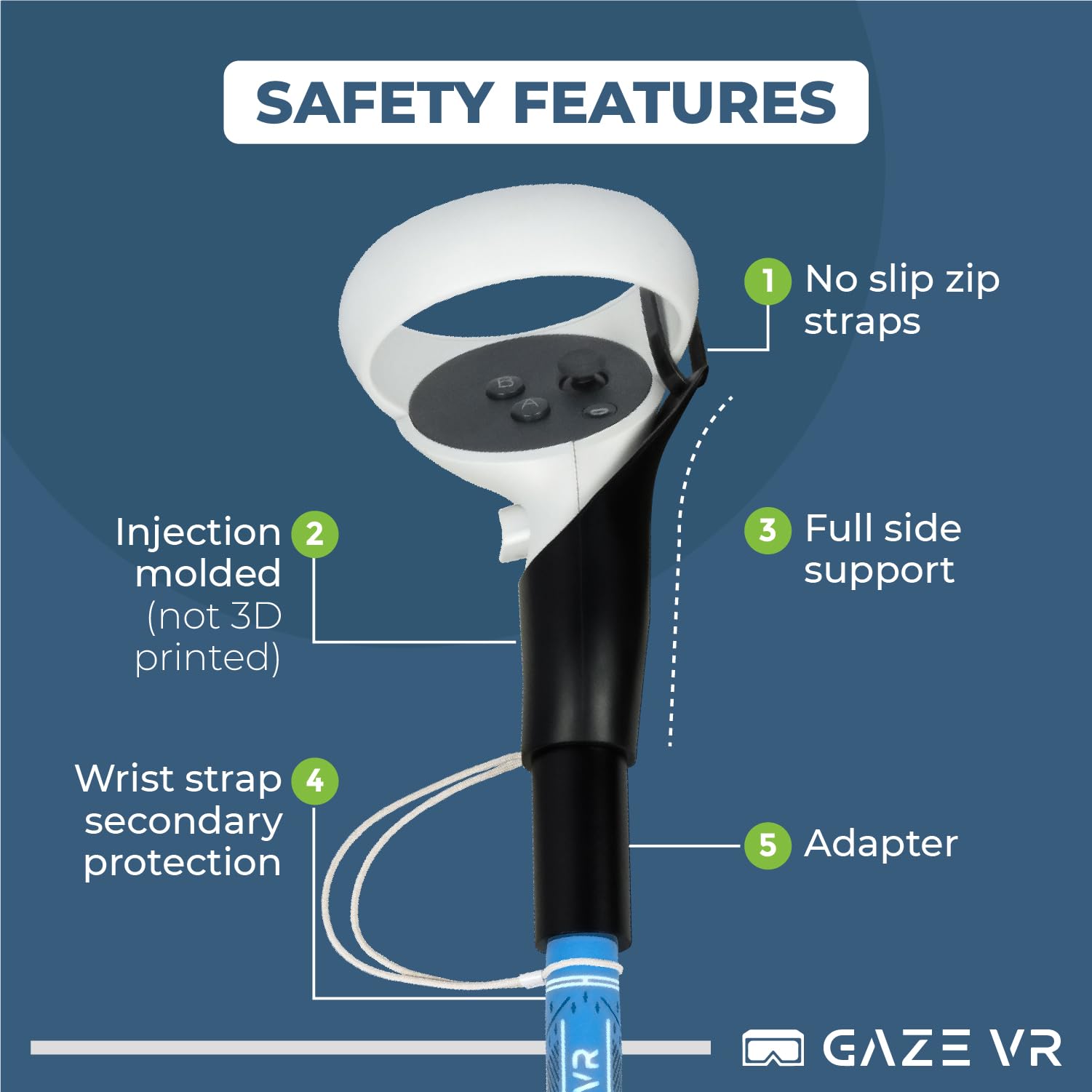 Gaze VR | VR Golf Club Handle Attachment for Oculus (Meta) Quest 2 | Pro Grip | Weighted | Right & Left Controllers | Blue