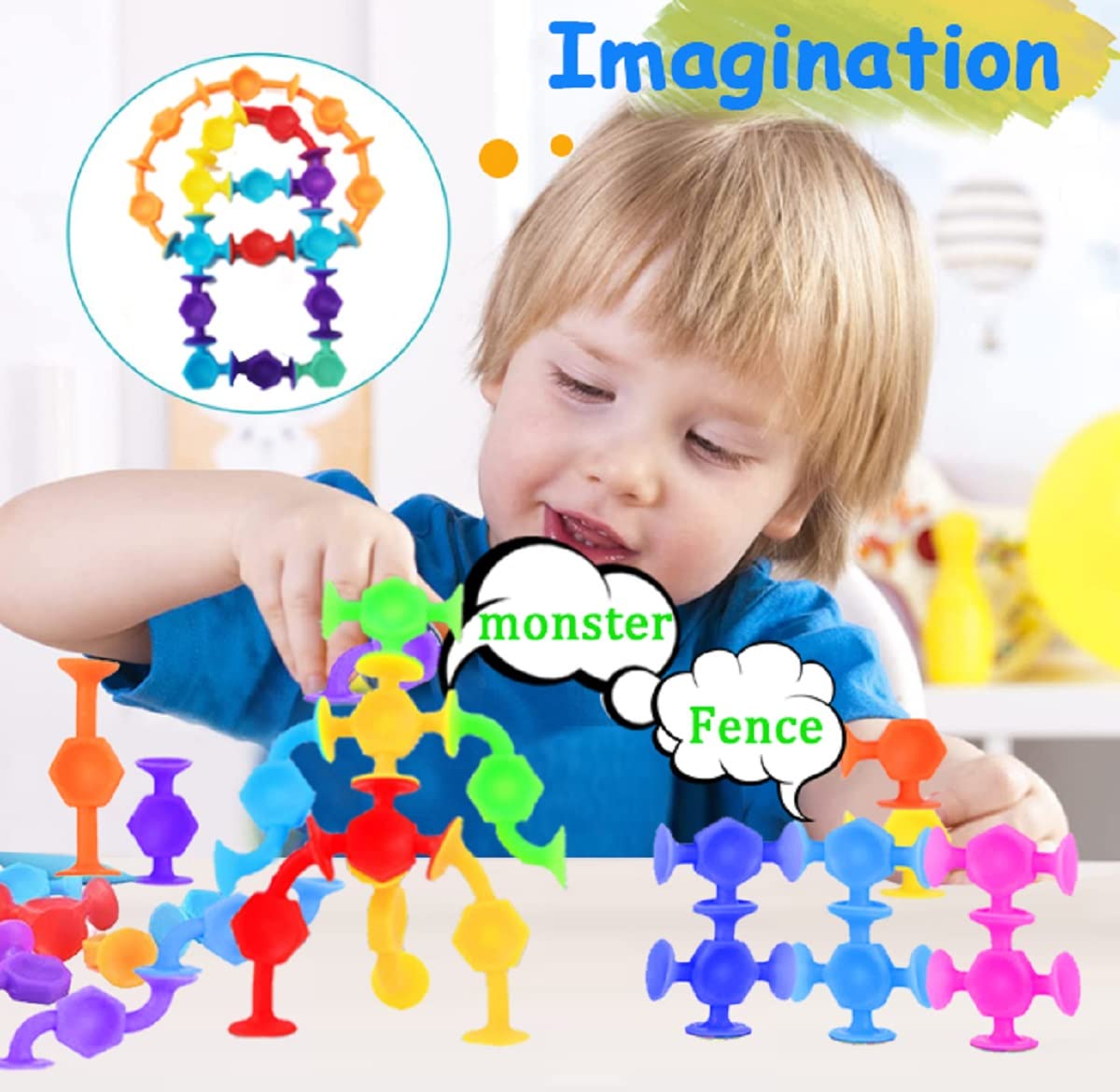 100pcs Suction Bath Toys for Baby Kids, Bath Toy Silicone Construction Building Blocks Montessori Sensory Toy for 3 4 5 6 7 8 Years Old Toddlers Boys Girls with Egg Storage