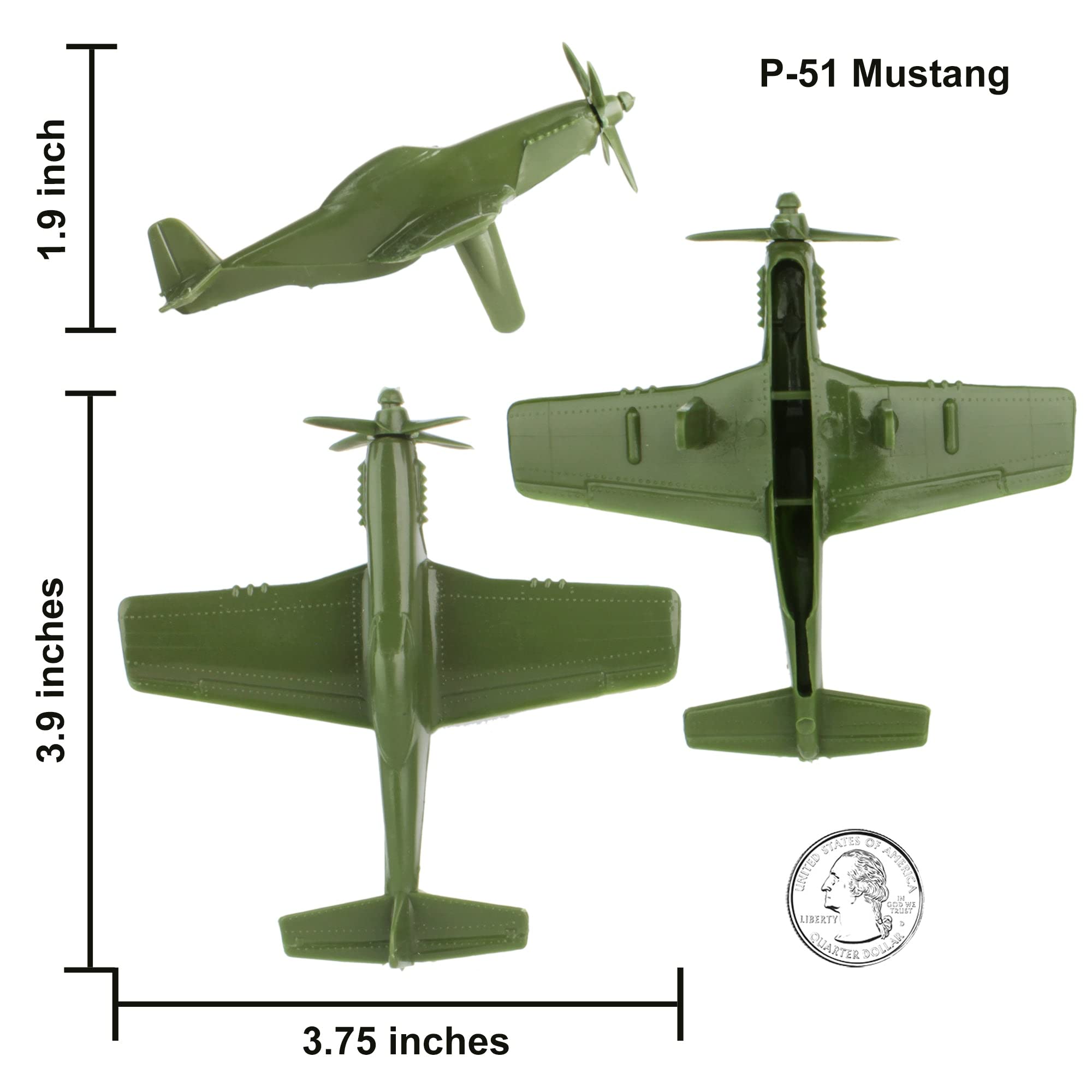 TimMee WW2 Fighter Ace Planes - OD Green 9pc Plastic Army Men Airplanes USA Made