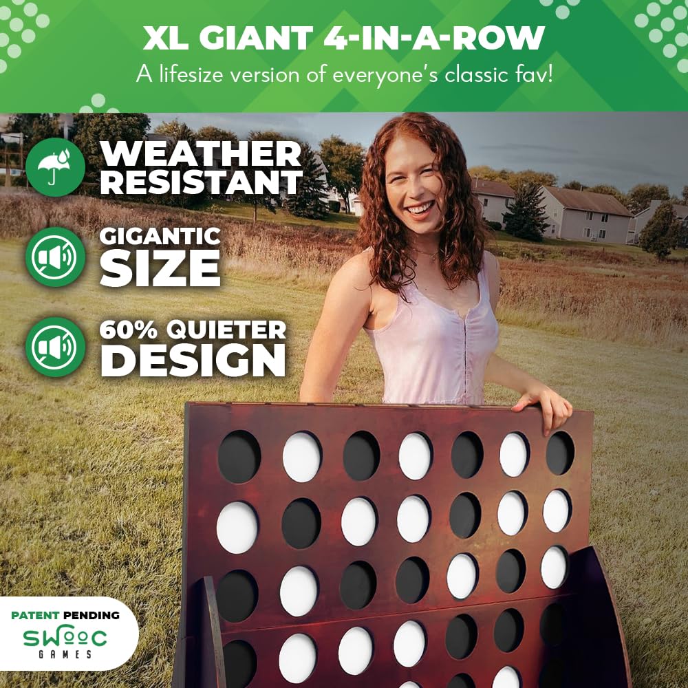 SWOOC Games - XL Giant 4 in A Row (4ft x 3ft) All Weather with Carrying Case & 60% Quieter Design - Giant Connect - 4 Outdoor Game - Giant Outdoor Games for Family - Jumbo Games - Giant Lawn Games