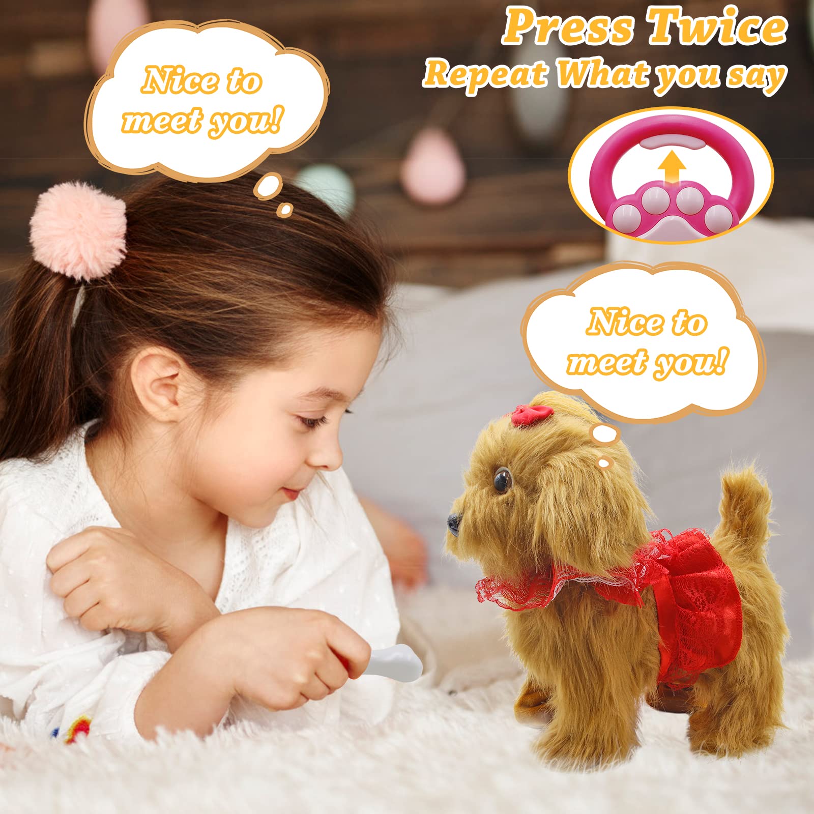 Toy Dog Walk and Bark, Sing, Tail, Lick, Repeat Toys for 2 +,3+,4+ Year Old Girl, Stuffed Puppy for Boys, Girls & Baby Gift Birthday Gifts