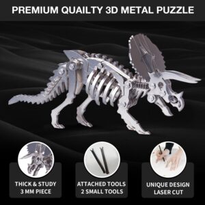 Microworld Metal Model Kits, Dinosaur 3D Puzzle for Adults, Steel Warcraft Collection Challenge DIY Animal Art Craft Decoration Metal Puzzles for Teens - Triceratops