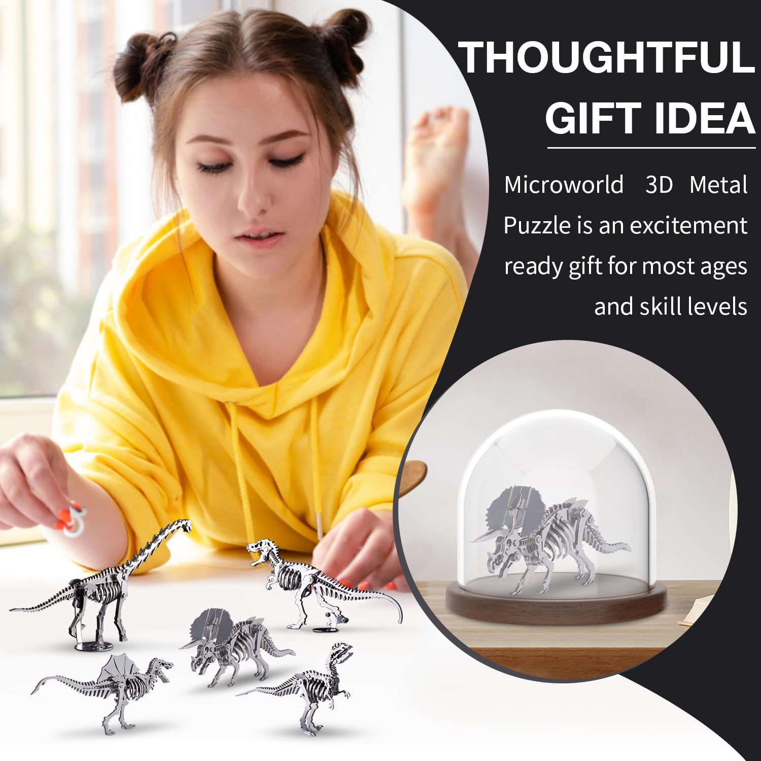 Microworld Metal Model Kits, Dinosaur 3D Puzzle for Adults, Steel Warcraft Collection Challenge DIY Animal Art Craft Decoration Metal Puzzles for Teens - Triceratops