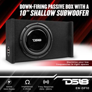 DS18 EN-DF10 10" Shallow Thin Subwoofer Enclosure Down-Firing Compact Sealed Design for Car Trucks 600 Watts Black