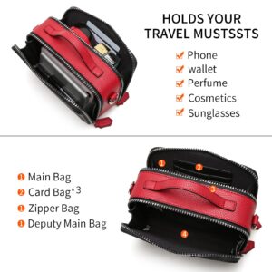 HOZYU Women's Cross-body Handbags Shoulder Bag Cell Phone Bags and Purse Fashion Double Zipper Bags Top Handle Bags (Black&Red)