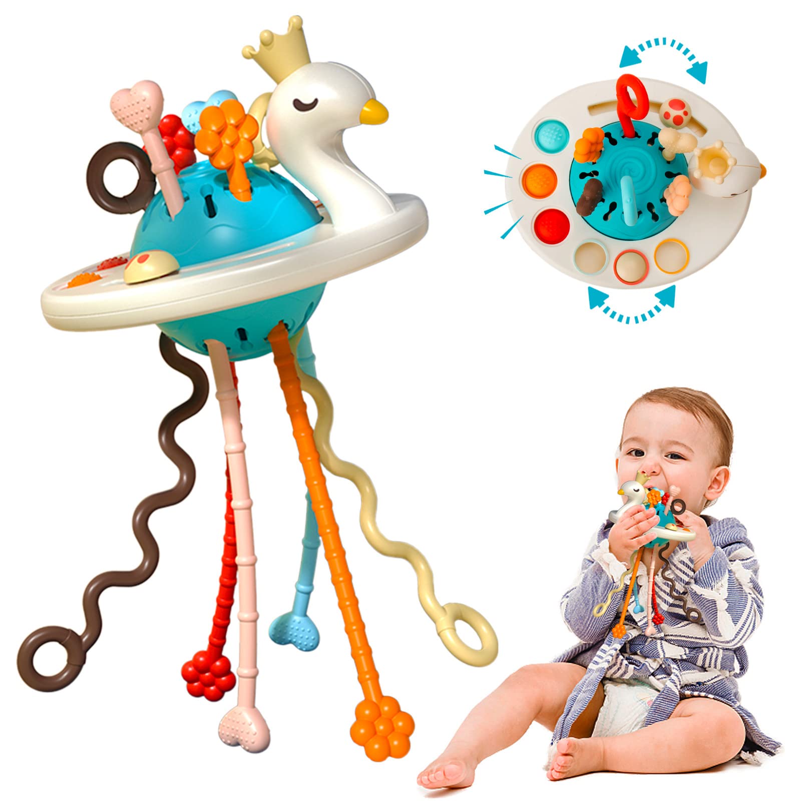 Inbeby Montessori Toys for Baby Toddler 6 12 18 Months, Sensory Pulling String Toy, Travel Toys for Toddler 6 12 Months 1 2 3 Fine Motor Skill, Sensory Development (Food-Grade Silicone)